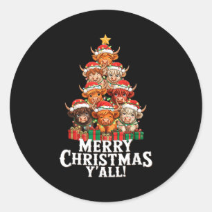 Scottish Highland Cow Christmas Tree Funny Cow Lov Classic Round Sticker
