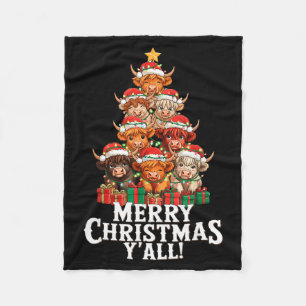 Scottish Highland Cow Christmas Tree Funny Cow Lov Fleece Blanket
