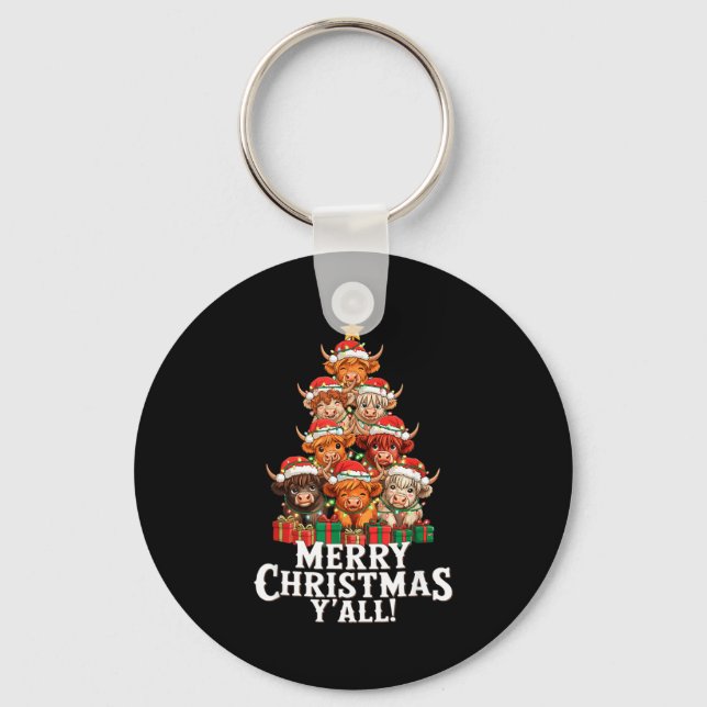 Scottish Highland Cow Christmas Tree Funny Cow Lov Key Ring (Front)