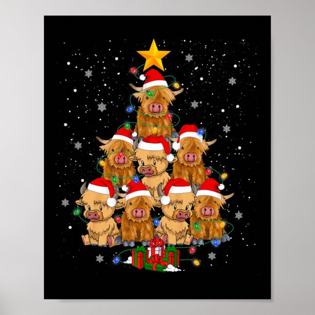 Scottish Highland Cow Christmas Tree Funny Cow Lov Poster (Front)