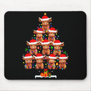 Scottish Highland Cow Christmas Tree Lights Xmas P Mouse Mat