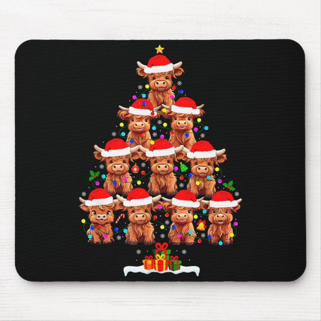 Scottish Highland Cow Christmas Tree Lights Xmas P Mouse Mat (Front)