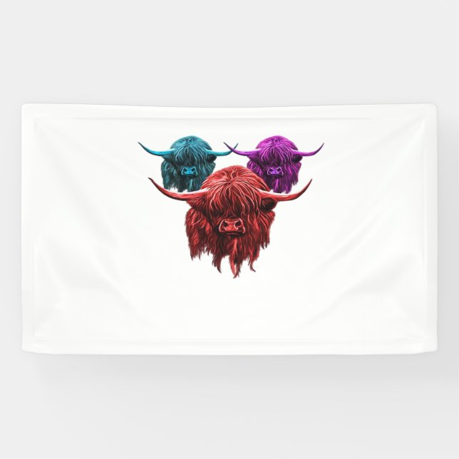 Scottish Highland Cow Colourful Herd Classic T-Shi Banner (Horizontal)