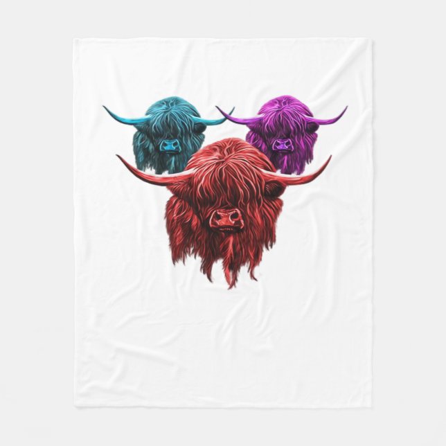 Scottish Highland Cow Colourful Herd Classic T-Shi Fleece Blanket (Front)