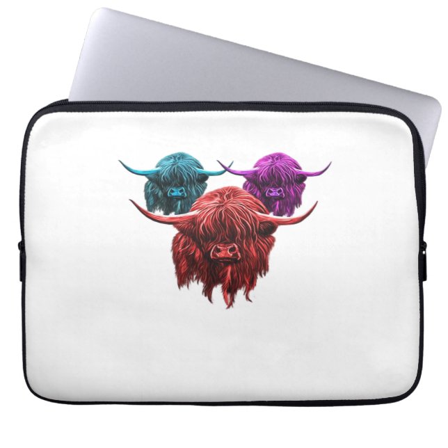 Scottish Highland Cow Colourful Herd Classic T-Shi Laptop Sleeve (Front)