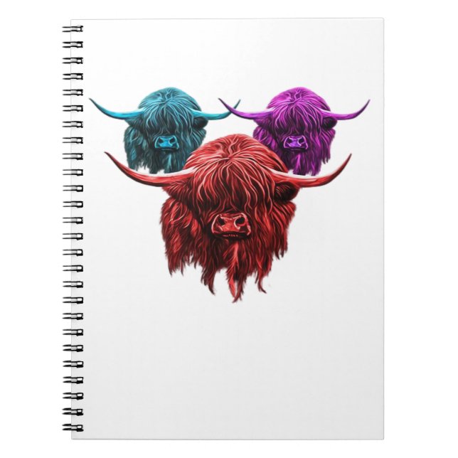 Scottish Highland Cow Colourful Herd Classic T-Shi Notebook (Front)
