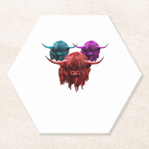 Scottish Highland Cow Colourful Herd Classic T-Shi Paper Coaster