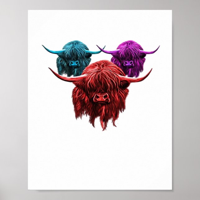 Scottish Highland Cow Colourful Herd Classic T-Shi Poster (Front)