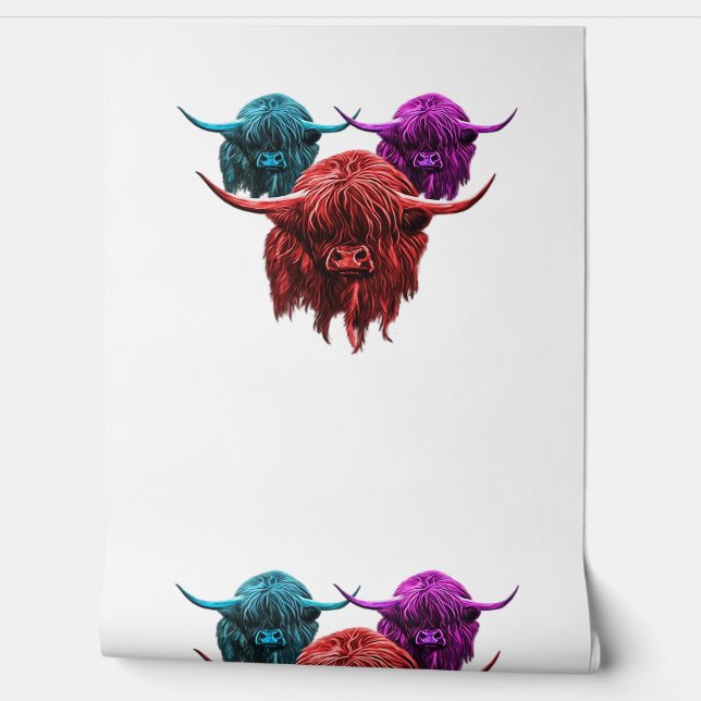 Scottish Highland Cow Colourful Herd Classic T-Shi Wallpaper (Unrolling)