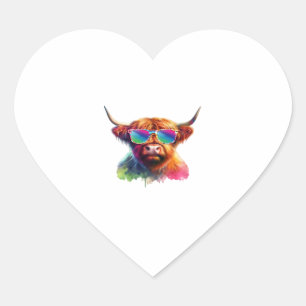 Scottish Highland Cow, Cowboy Boots & Flowers Clas Heart Sticker