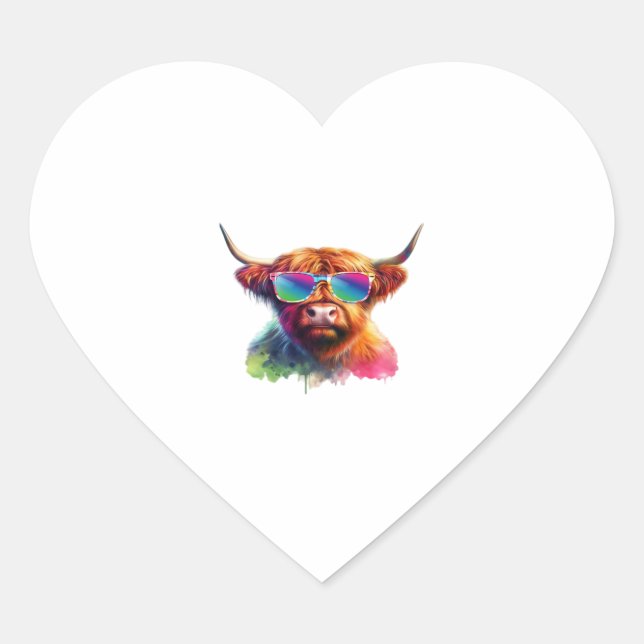 Scottish Highland Cow, Cowboy Boots & Flowers Clas Heart Sticker (Front)