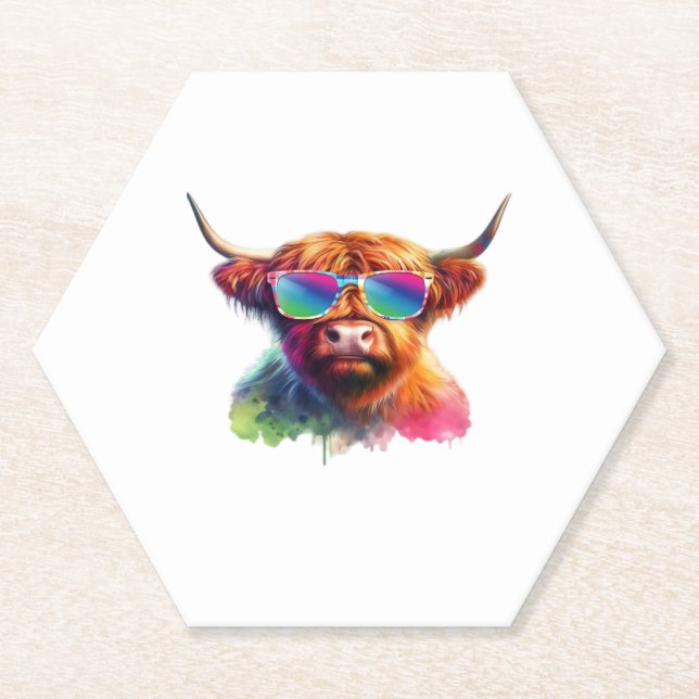 Scottish Highland Cow, Cowboy Boots & Flowers Clas Paper Coaster (Front)