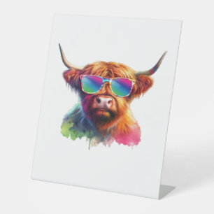 Scottish Highland Cow, Cowboy Boots & Flowers Clas Pedestal Sign