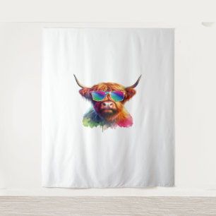 Scottish Highland Cow, Cowboy Boots & Flowers Clas Tapestry