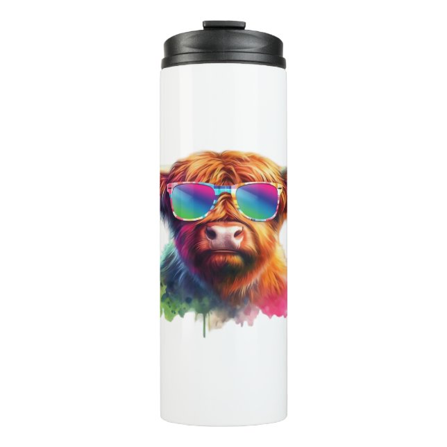 Scottish Highland Cow, Cowboy Boots & Flowers Clas Thermal Tumbler (Front)