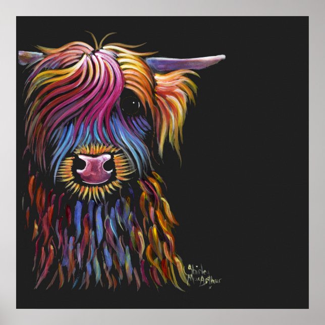 Scottish Highland Cow ' FLoWER PoT ' by Shirley M Poster (Front)