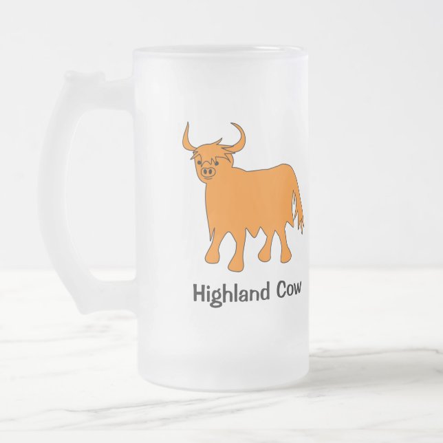 Scottish Highland Cow frosted glass mug (Left)