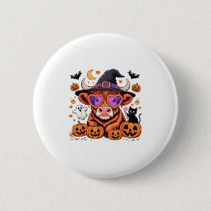 Scottish Highland Cow Ghost Pumpkin Candy Hallowee 6 Cm Round Badge