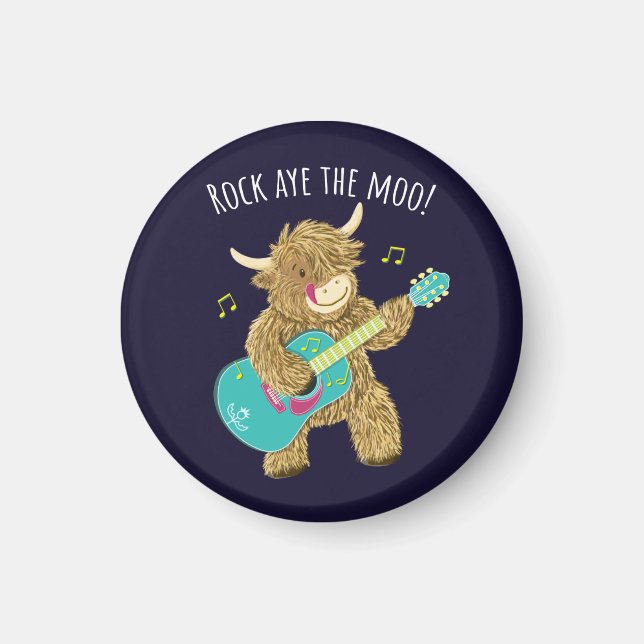 Scottish Highland Cow Guitarist Rock Aye The Moo!  Magnet (Front)
