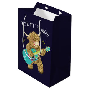 Scottish Highland Cow Guitarist Rock Aye The Moo!  Medium Gift Bag