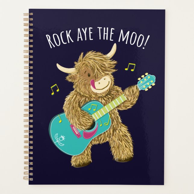 Scottish Highland Cow Guitarist Rock Aye The Moo!  Planner (Front)