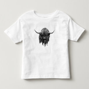 Scottish Highland Cow In Black And White Toddler T-Shirt