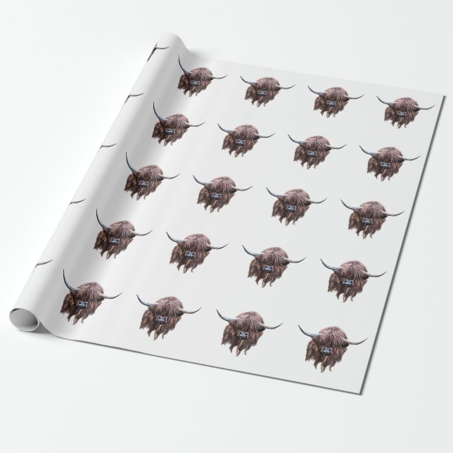 Scottish Highland Cow In Colour Wrapping Paper (Unrolled)