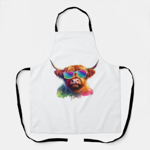 Scottish Highland Cow in Sunglasses Colorful Water Apron