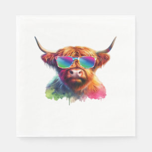Scottish Highland Cow in Sunglasses Colorful Water Napkin