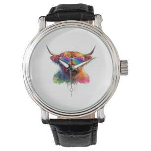 Scottish Highland Cow in Sunglasses Colorful Water Watch