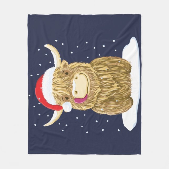 Scottish Highland Cow In The Christmas Snow Fleece Blanket (Front)