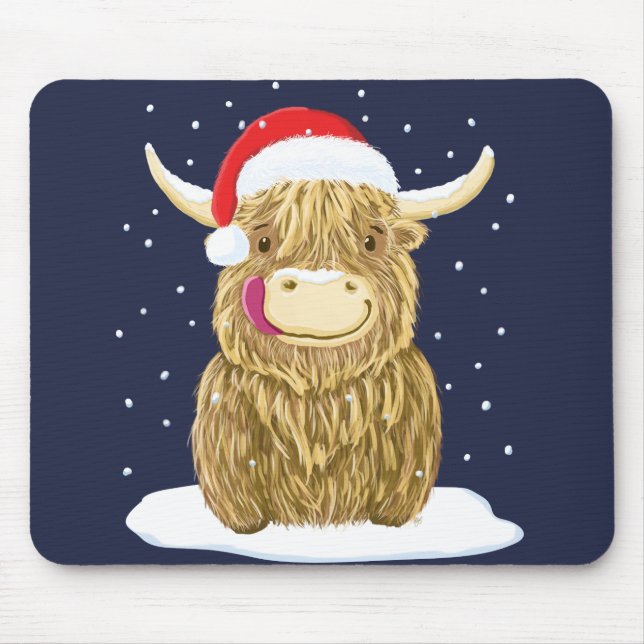 Scottish Highland Cow In The Christmas Snow Mouse Mat (Front)