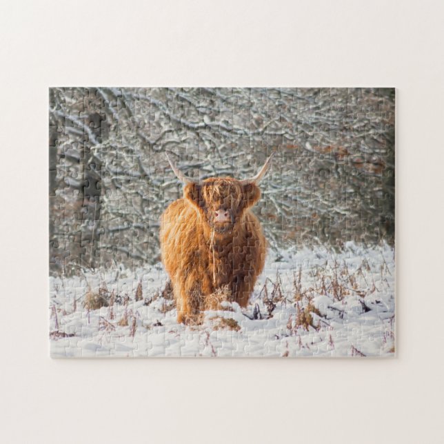 Scottish Highland cow in the snow Jigsaw Puzzle (Horizontal)