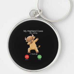 Scottish Highland Cow is Calling Key Ring