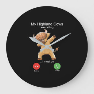 Scottish Highland Cow is Calling Large Clock