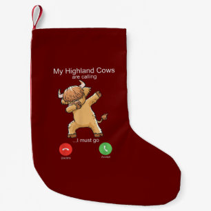Scottish Highland Cow is Calling Small Christmas Stocking