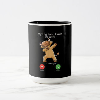 Scottish Highland Cow is Calling Two-Tone Coffee Mug