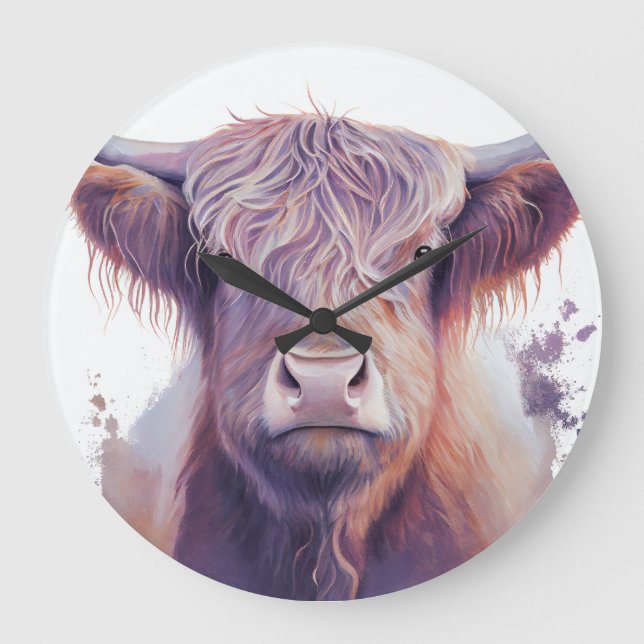 Scottish highland cow large clock (Front)