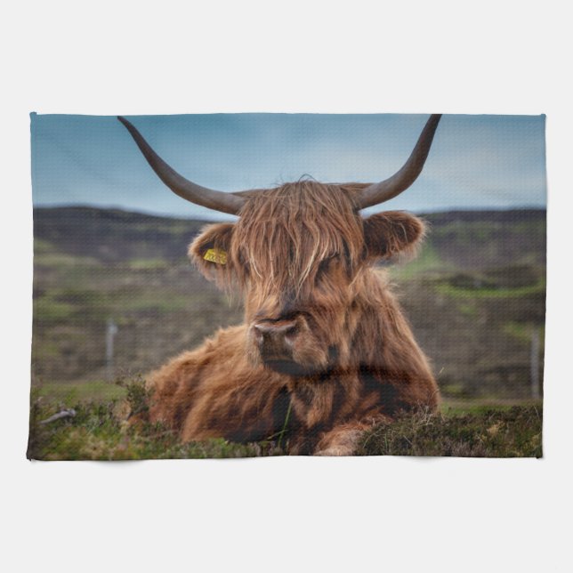Scottish Highland Cow Longhorn Bull Rancher Tea Towel (Horizontal)