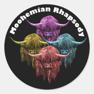 Scottish Highland Cow. Moohemian Rhapsody Classic Round Sticker