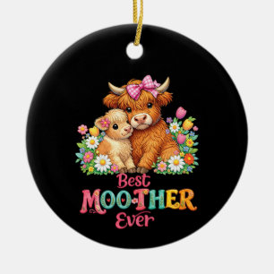 Scottish Highland Cow Mum Happy Mother's Day  Ceramic Tree Decoration