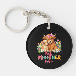 Scottish Highland Cow Mum Happy Mother's Day Key Ring