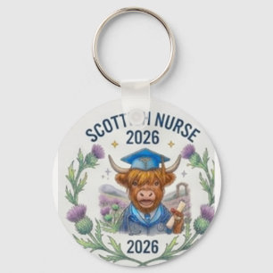 Scottish Highland Cow Nurse Graduation keychin Key Ring