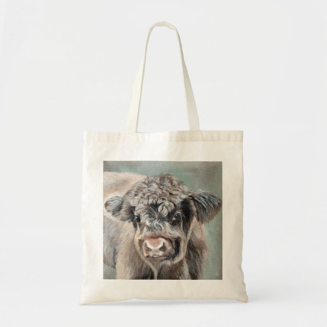 Scottish Highland Cow on Green Tote Bag (Front)