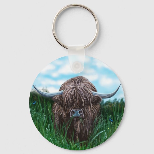 Scottish Highland Cow Painting Key Ring (Front)