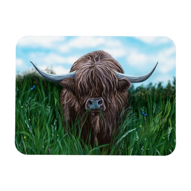 Scottish Highland Cow Painting Magnet (Horizontal)