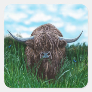 Scottish Highland Cow Painting Square Sticker