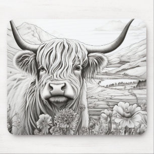 Scottish Highland Cow Peaceful Nature Prairie Art Mouse Mat