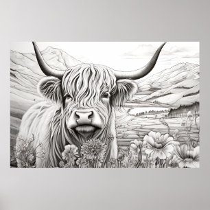 Scottish Highland Cow Peaceful Nature Prairie Art Poster
