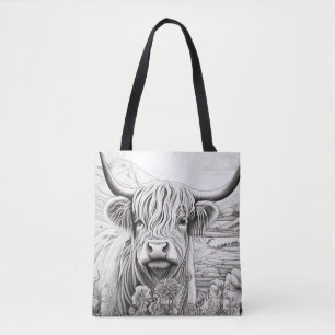 Scottish Highland Cow Peaceful Nature Prairie Art Tote Bag